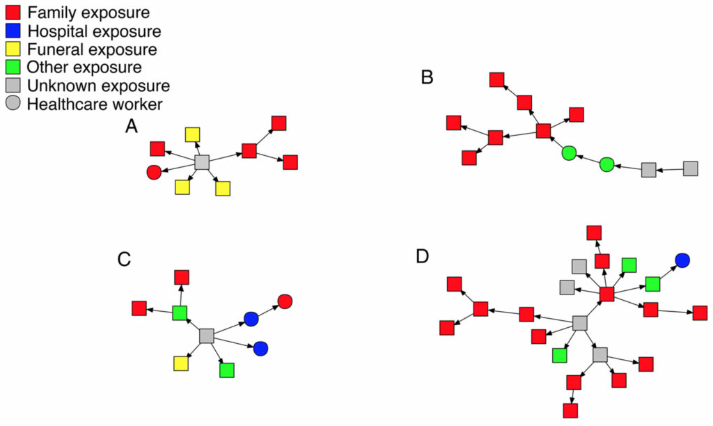 Elucidating Transmission Patterns From Internet Reports: Ebola and Middle East Respiratory Syndrome as Case Studies Set of representative clusters of Ebola transmission chains