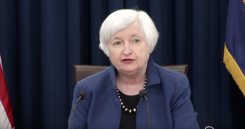 La presidenta de la Reserva Federal Janet Yellen durante su discurso del 15 de marzo